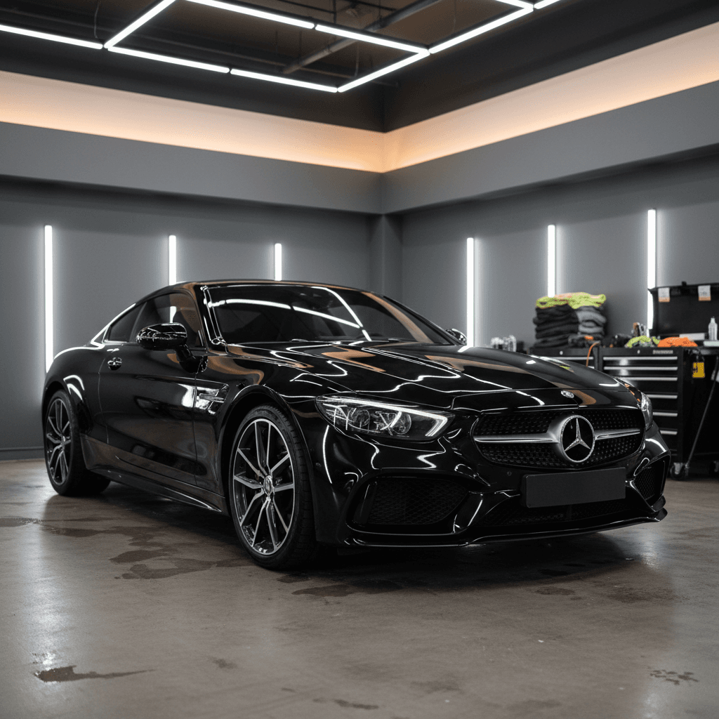 Full exterior view of detailed luxury vehicle in professional setting