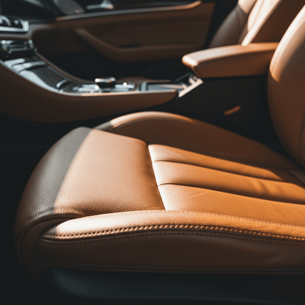 Interior leather detail showing conditioned and gleaming upholstery