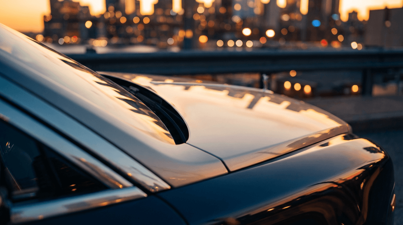 Luxury sedan with perfect paint finish and professional detailing