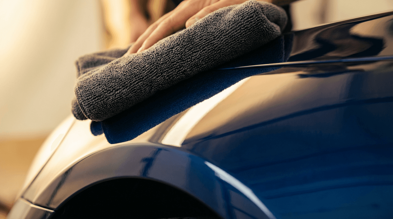 Professional microfiber cloth polishing car paint with precision