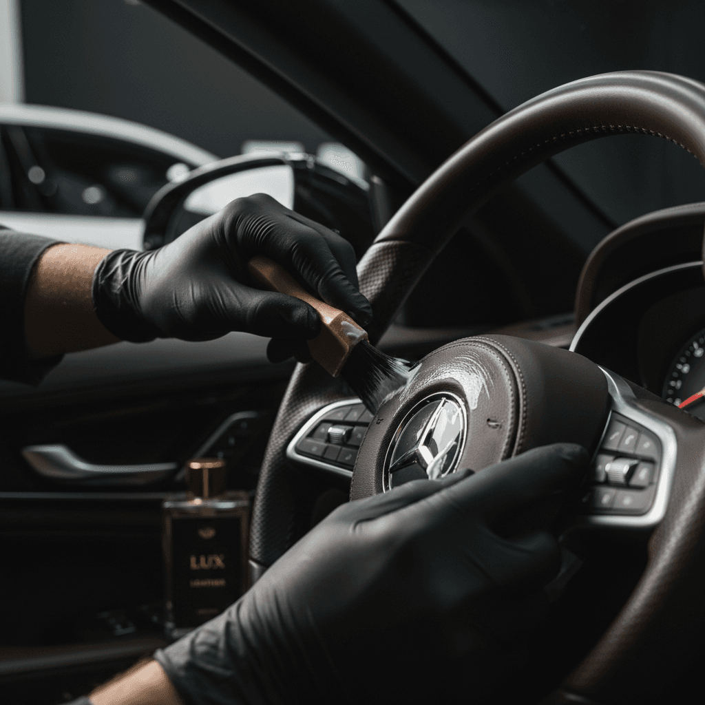 Interior leather conditioning and restoration detail