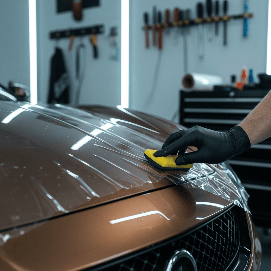 Paint protection film application showing precision and protection technique