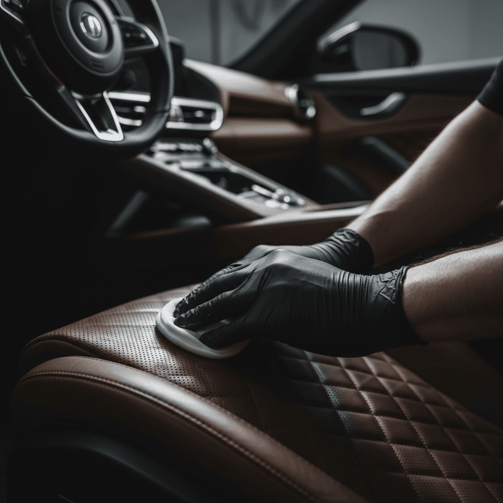 Interior detailing showing professional leather conditioning and cleaning